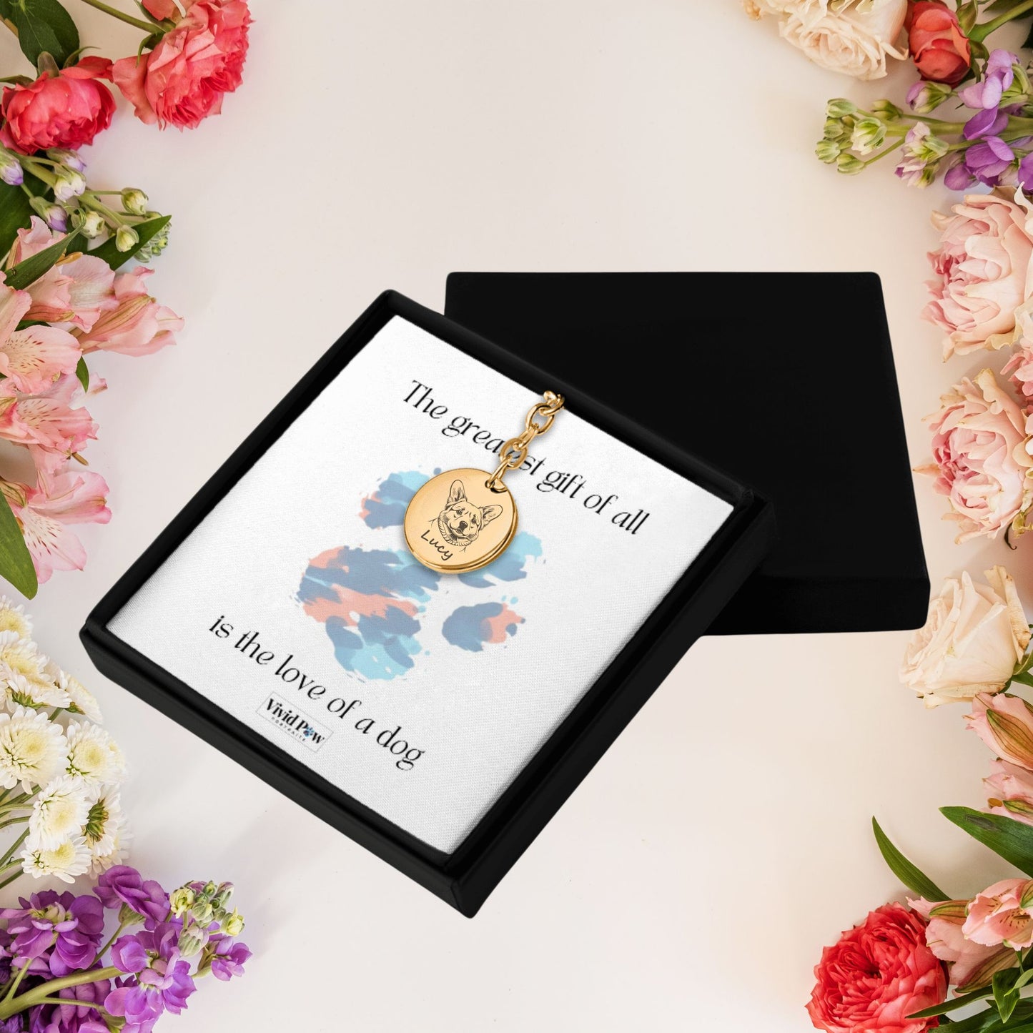 custom dog photo keychain in black gift box