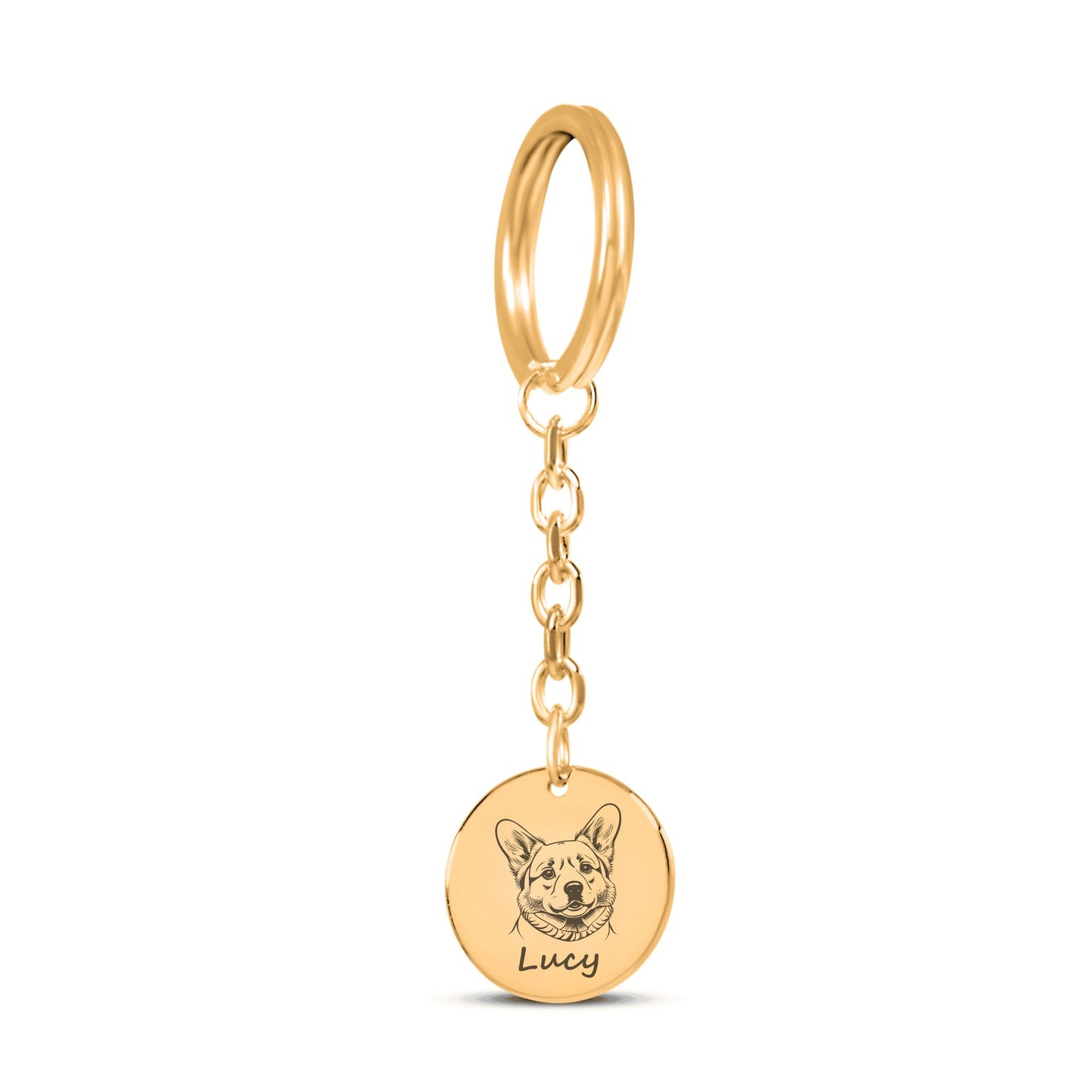 custom dog portrait keychain in gold