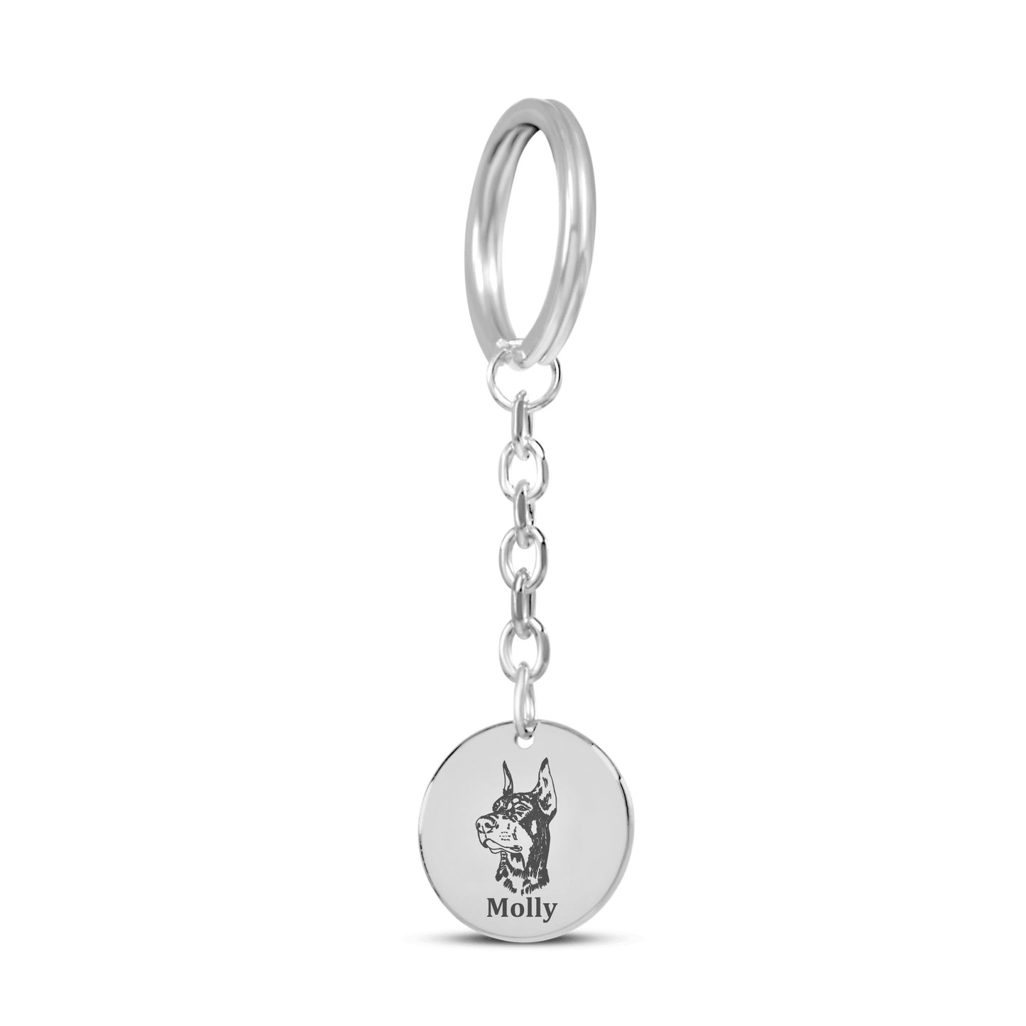 custom dog portrait keyring in silver