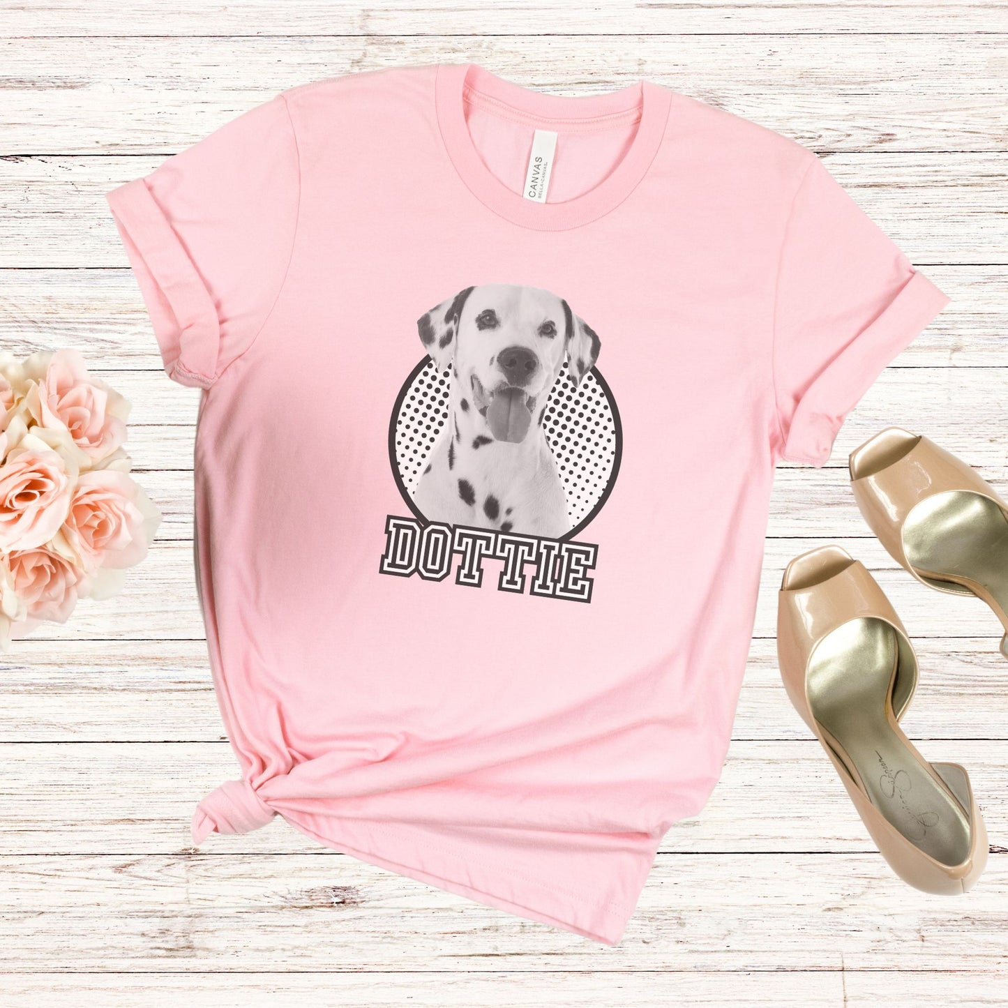 custom comic inspired pet photo shirt personalized with name for pet parents in pink