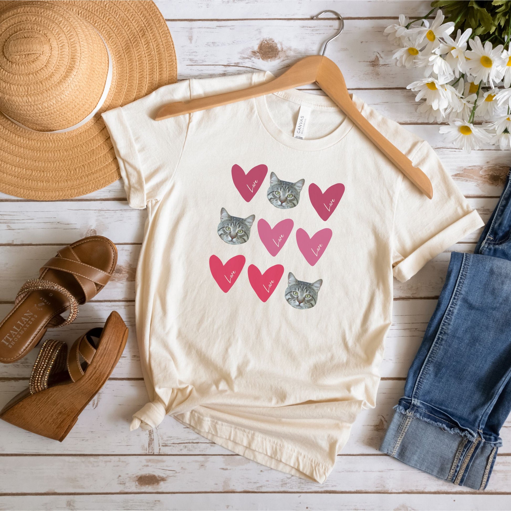 valentines cat photo custom shirt in natural