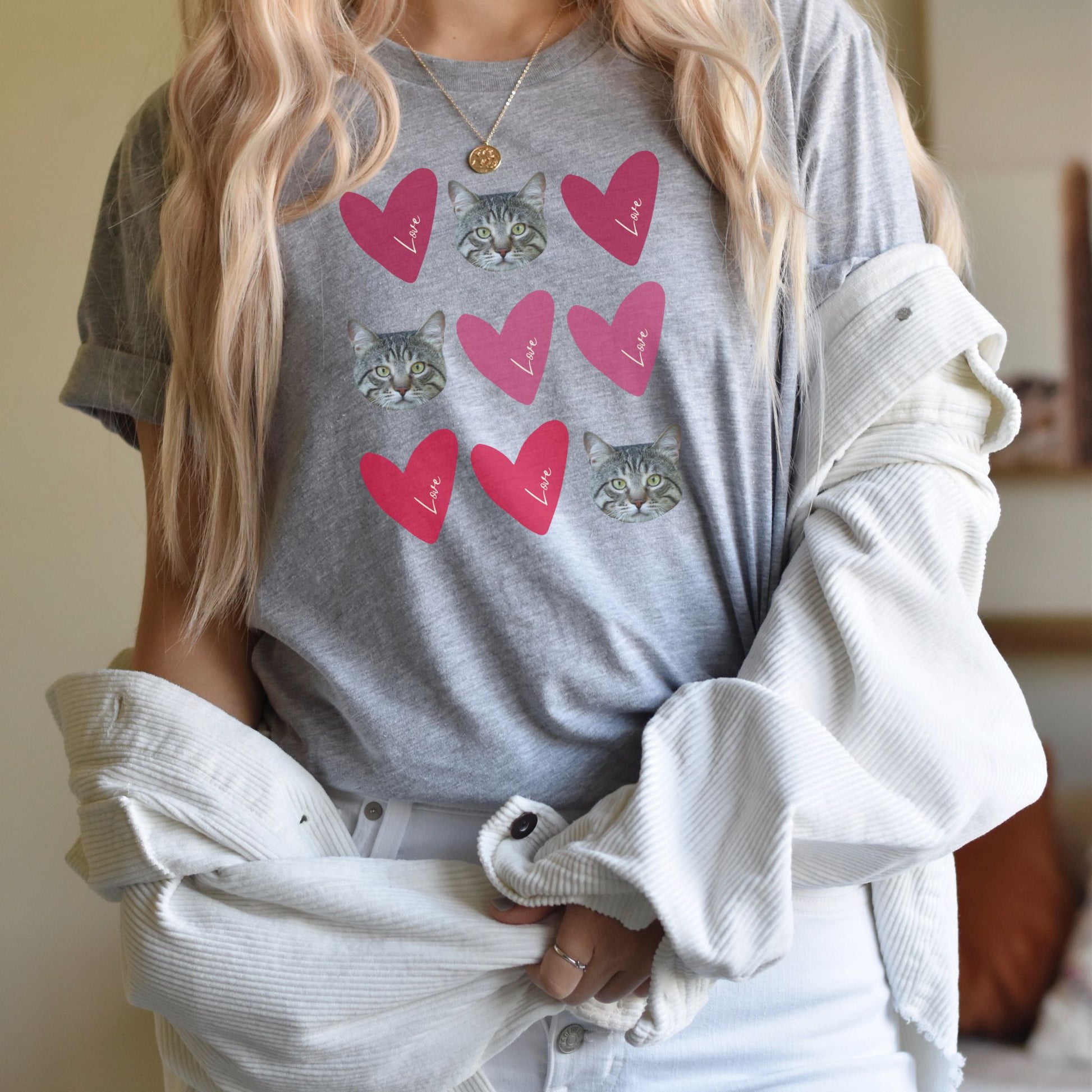 custom valentine hearts pet photo tee in athletic heather grey