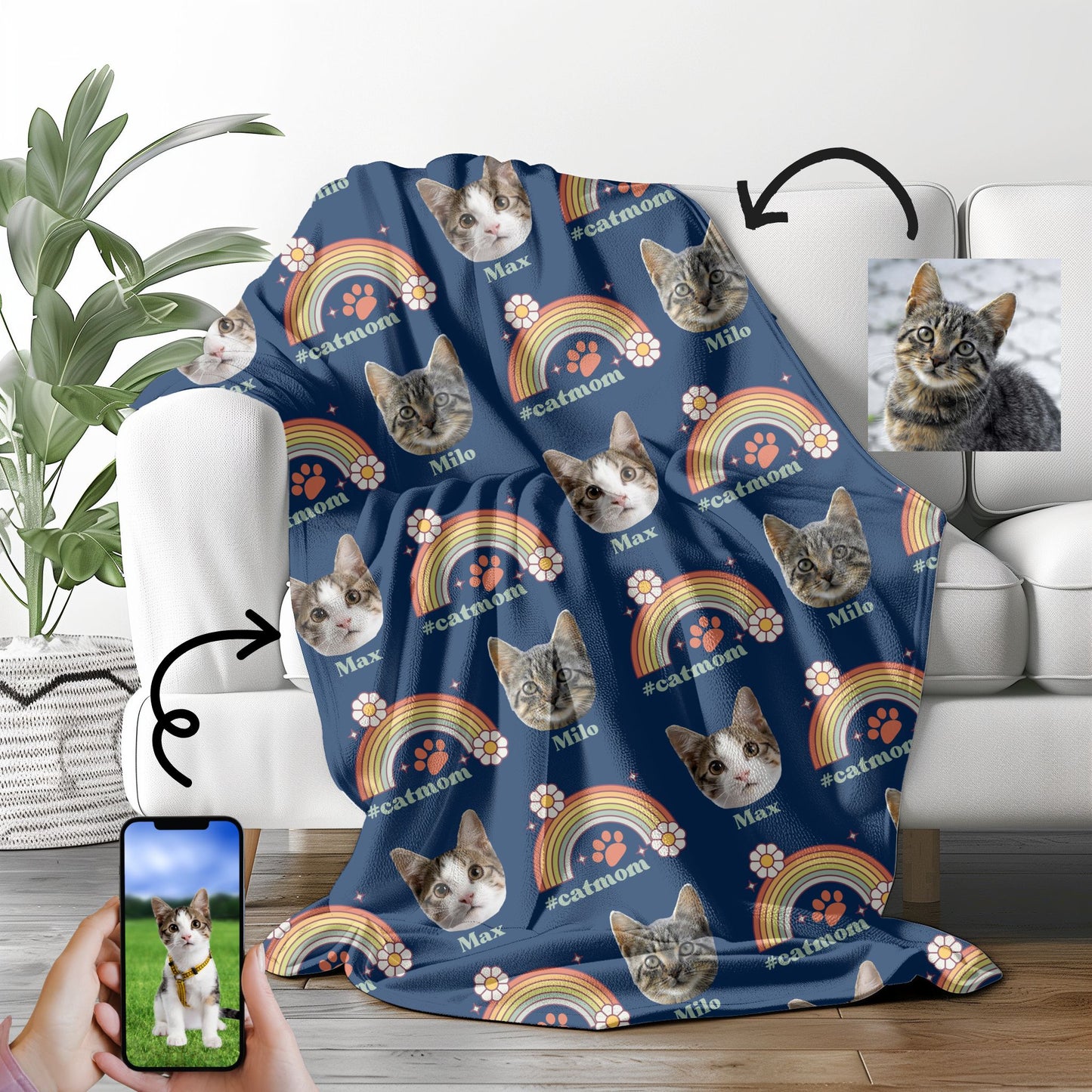 custom cat mom cat photo blanket in navy