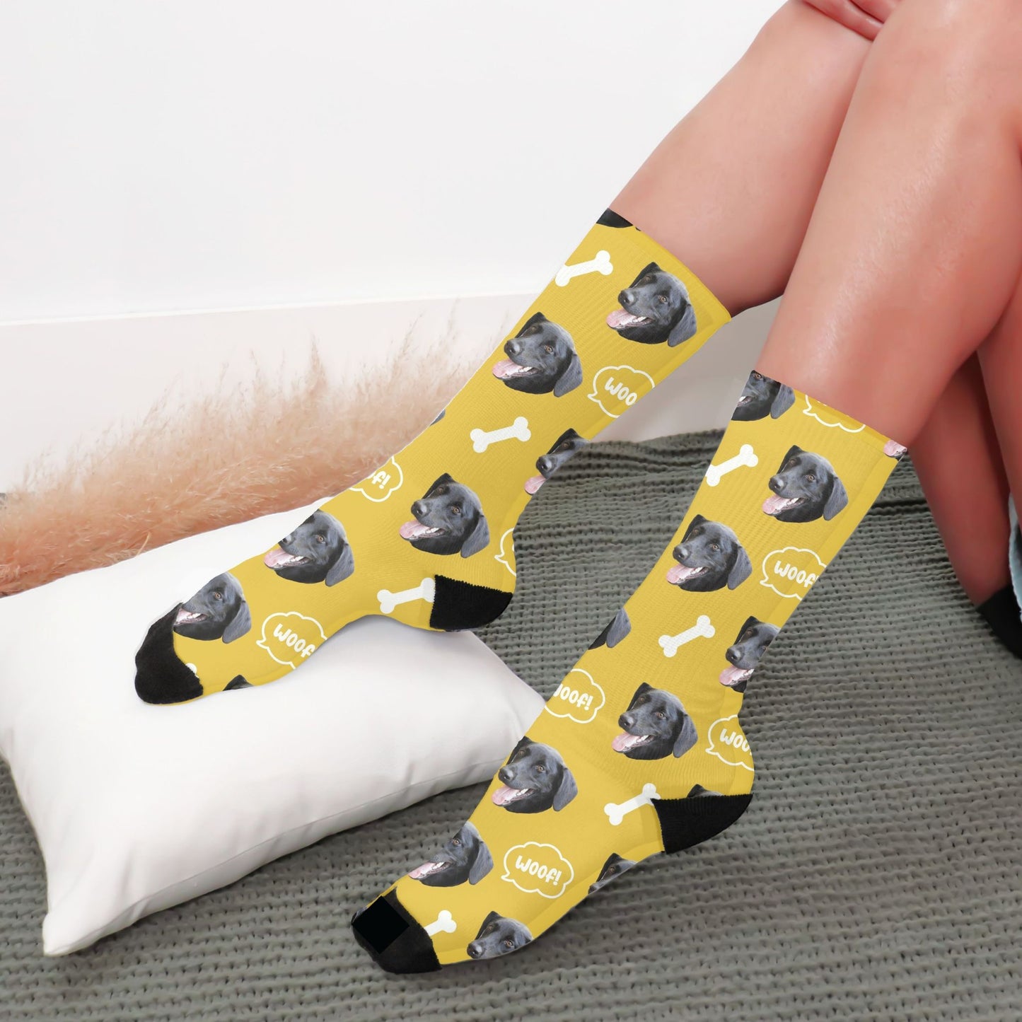 custom dog photo face socks for pet parents in marigold