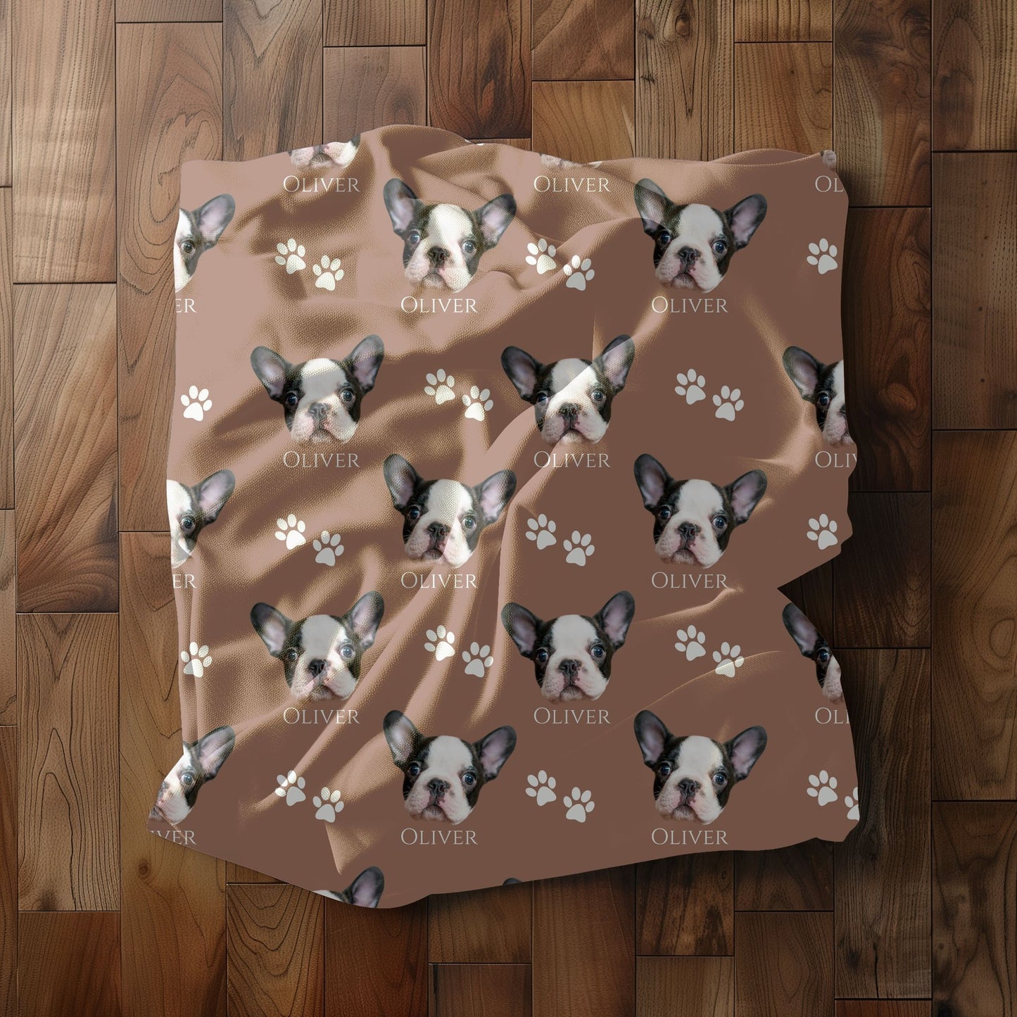 custom dog picture and personalized name blanket for dog moms in mocha mousse folded