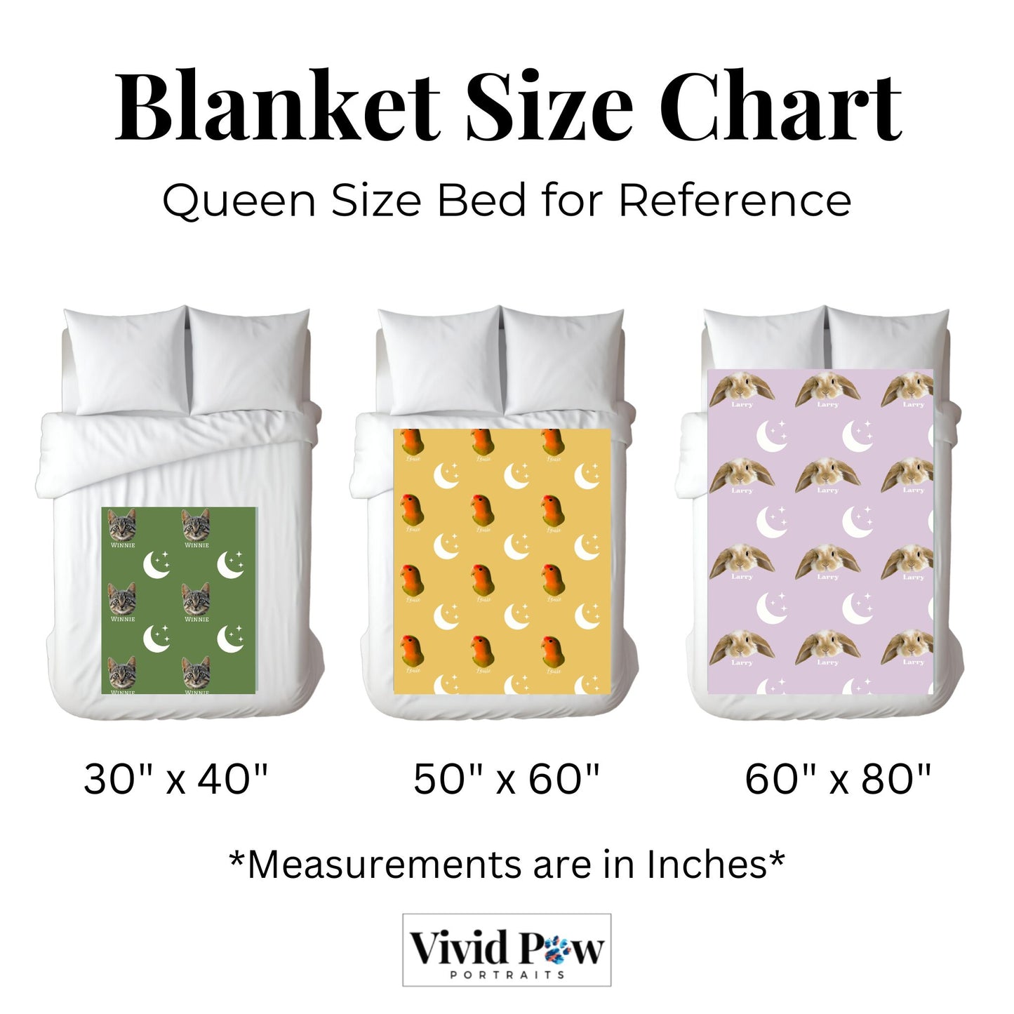 size chart for cosmic personalized pet photo blanket