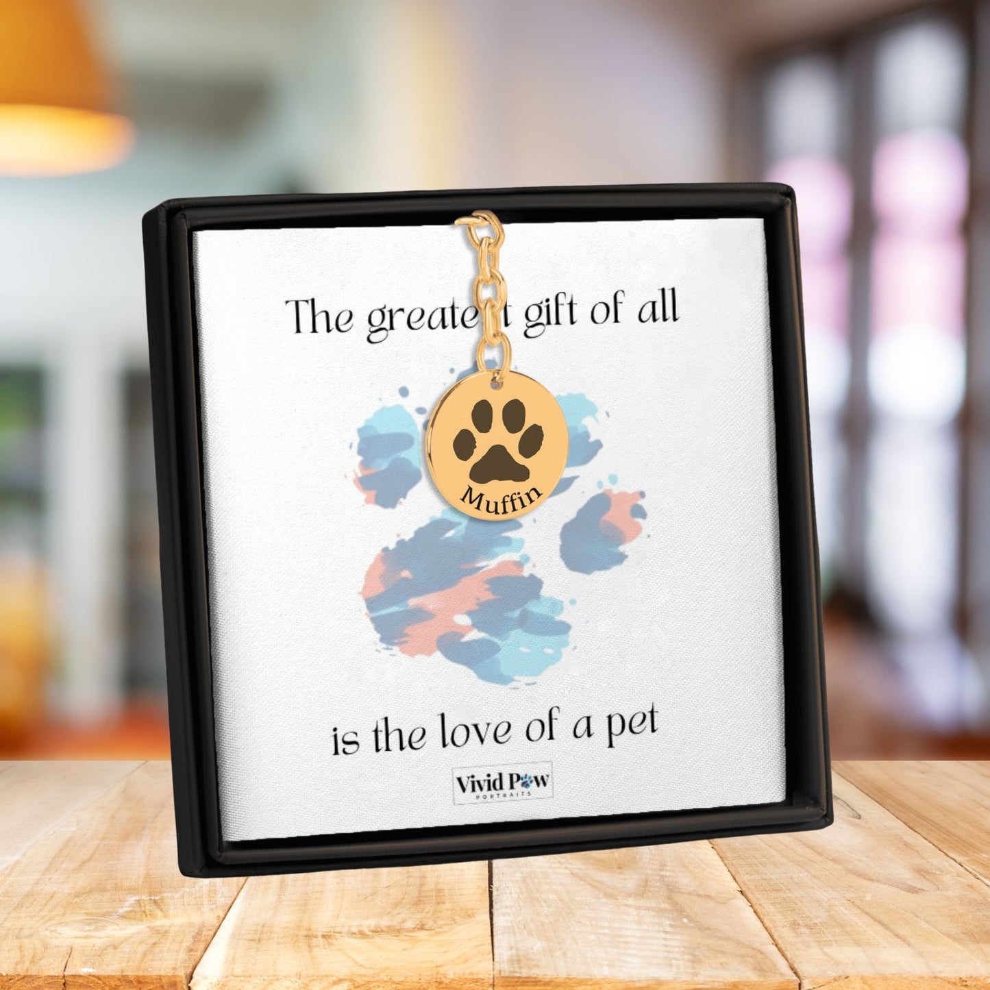 custom pet paw print keychain in gold