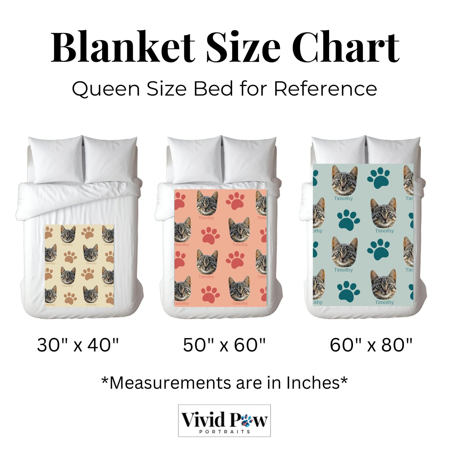 custom paw print cat photo blanket size guide