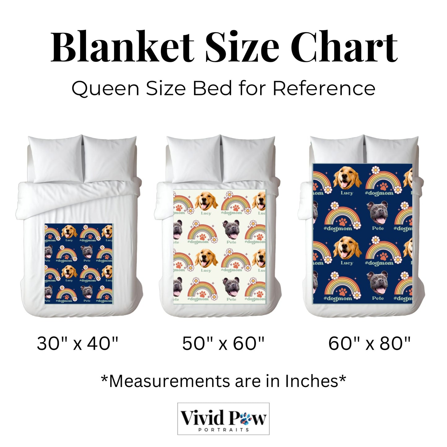 size chart for personalized dog mom retro blanket