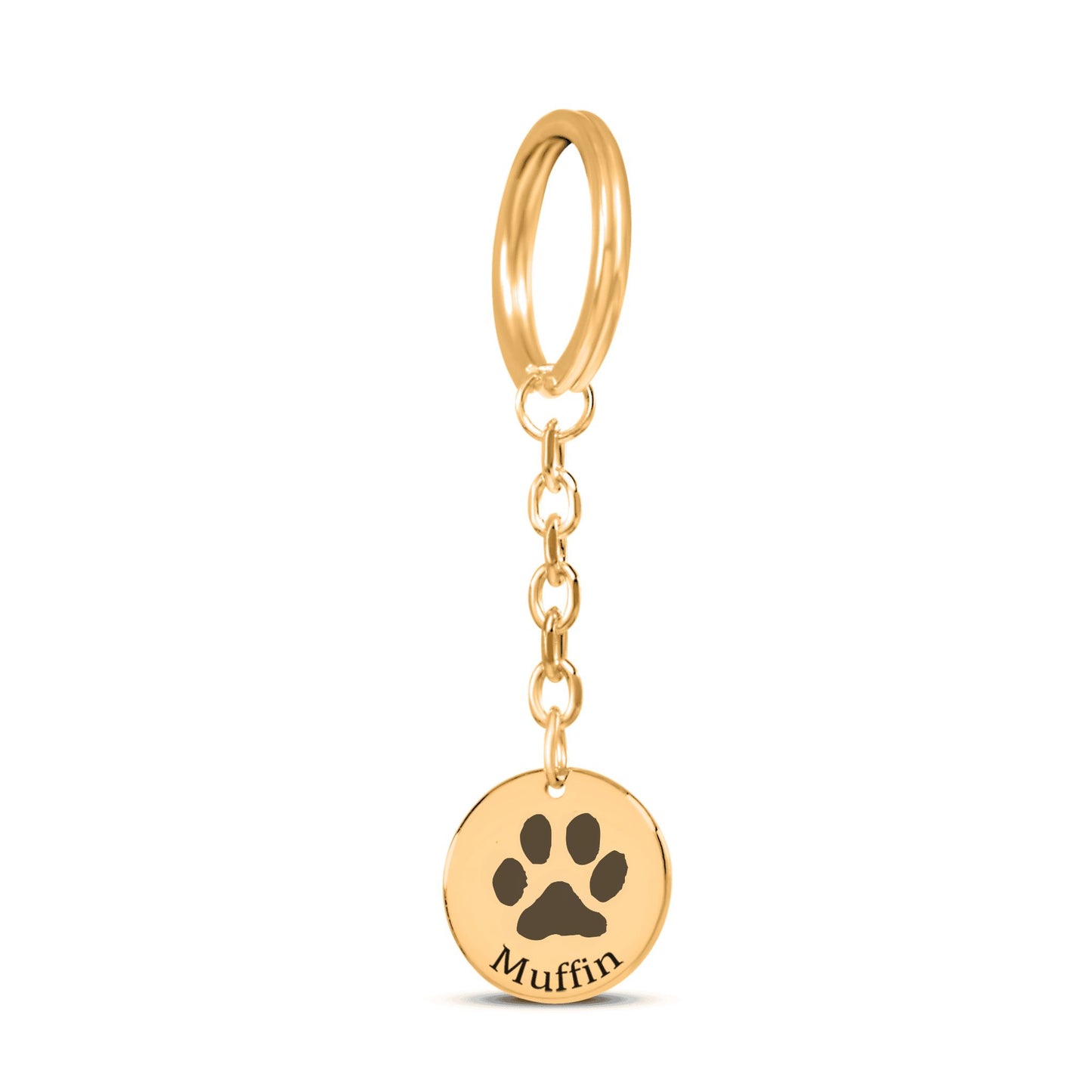 custom pet paw photo keychain in gold