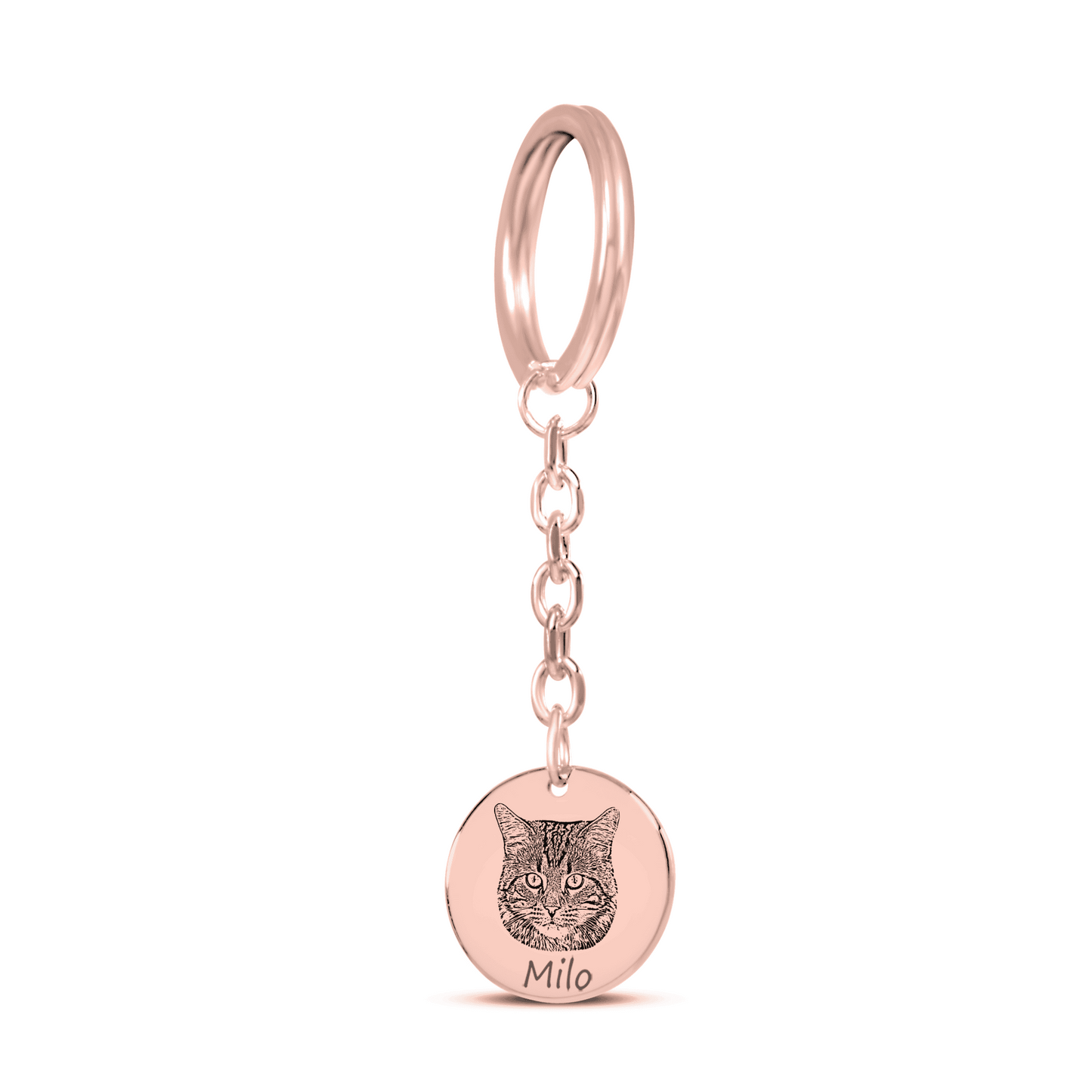 personalized cat picture keyring in rose gold