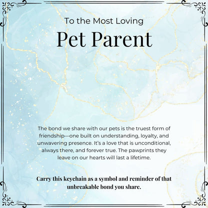 to loving pet parent gift card for pet paw keychain