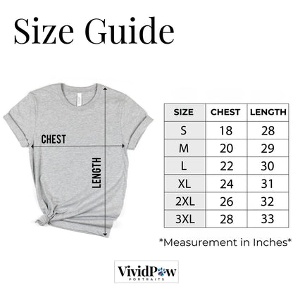 size guide chart for custom pet photo t-shirt